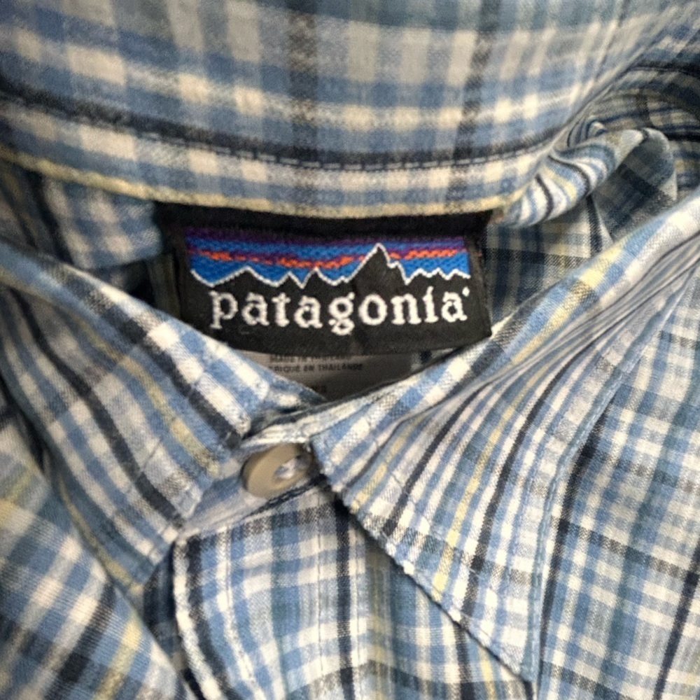 Patagonia Short Sleeve Shirt XL Plaid Blue White - Picture 6 of 8